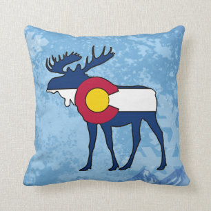 Colorado flag moose snowflake square pillow
