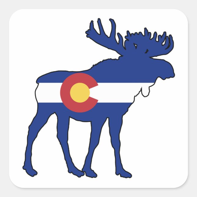 Colorado Flag Moose Square Sticker (Front)