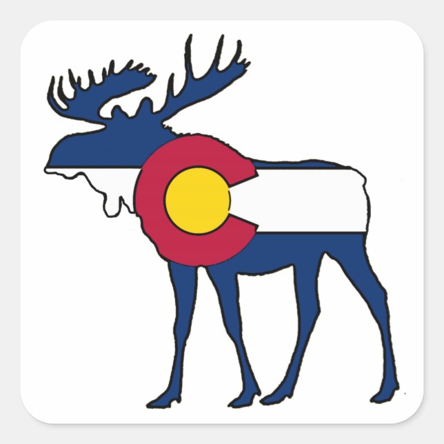 Colorado flag moose square sticker labels (Front)