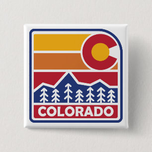 Colorado Flag Mountain and Trees 15 Cm Square Badge