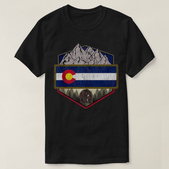 Colorado Flag Mountain Hiking  T-Shirt (Design Front)