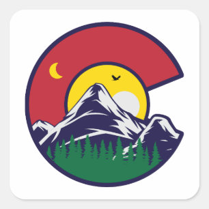 Colorado Flag Mountain Moon Square Sticker