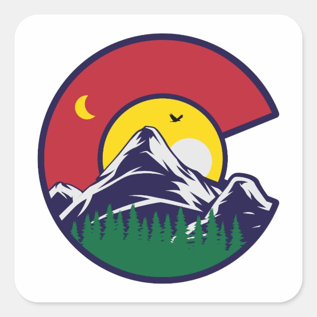 Colorado Flag Mountain Moon Square Sticker (Front)