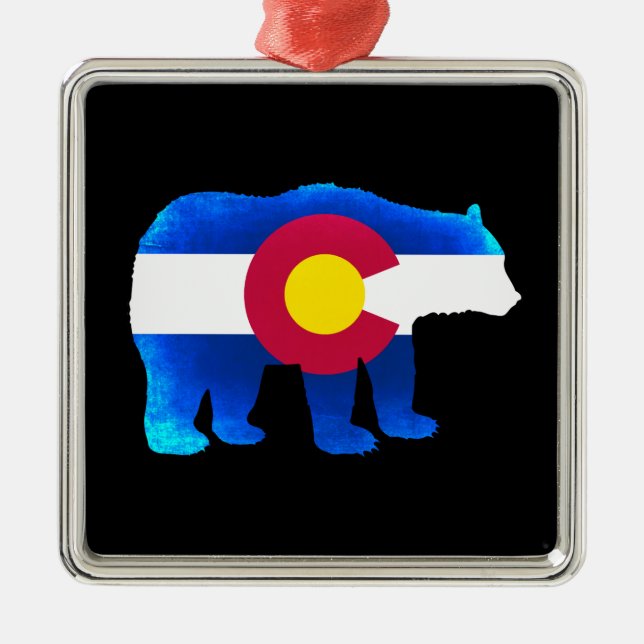 Colorado flag neon bear holiday ornament (Front)