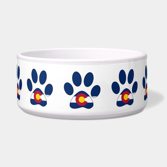 Colorado flag paw print pattern pet bowl (Front)