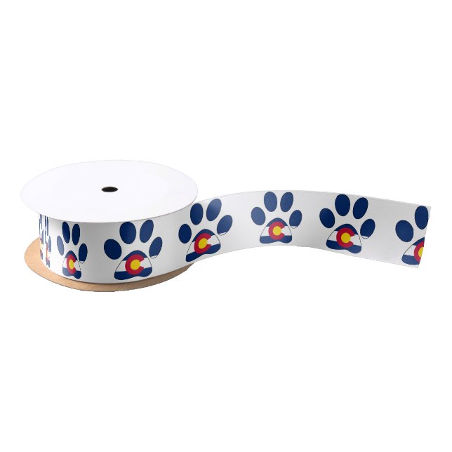 Colorado flag paw print patterned ribbon satin ribbon (Spool)
