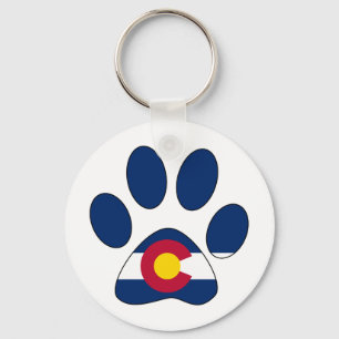 Colorado flag paw print round keychain