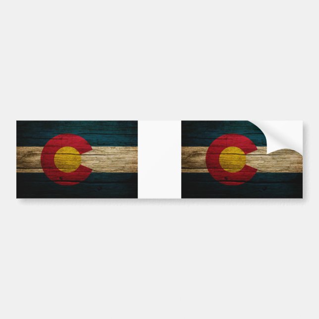 Colorado Flag Rustic Old Wood Bumper Sticker (Front)