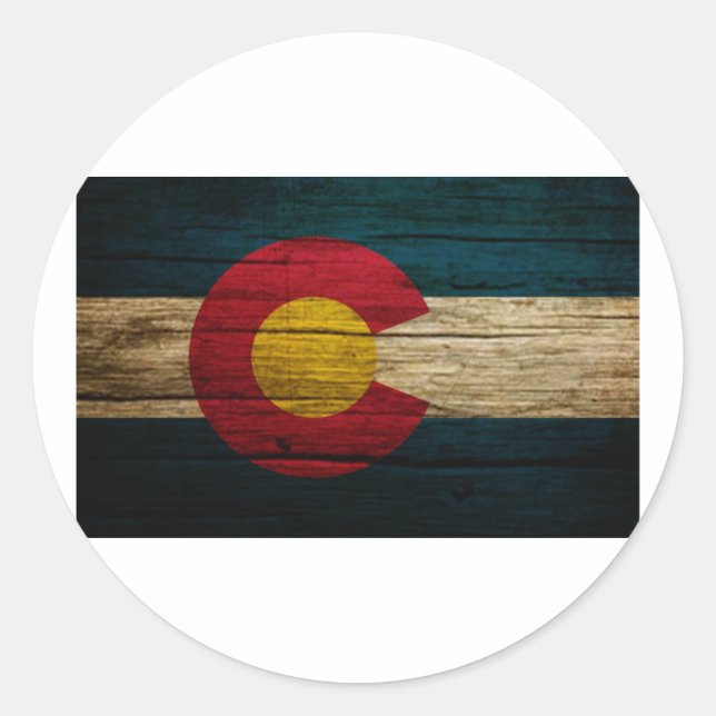 Colorado Flag Rustic Old Wood Classic Round Sticker (Front)