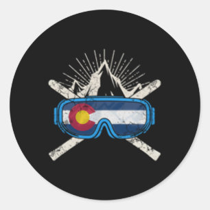 Colorado Flag Ski Skiing Classic Round Sticker