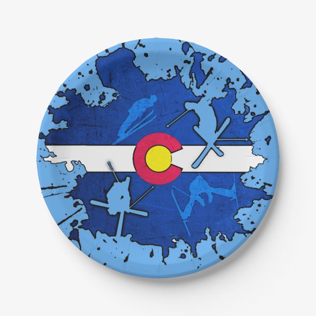 Colorado flag ski splatter paper plates (Front)