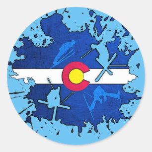 Colorado flag ski splatter round stickers
