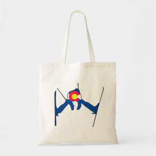 Colorado flag skier reusable tote bag