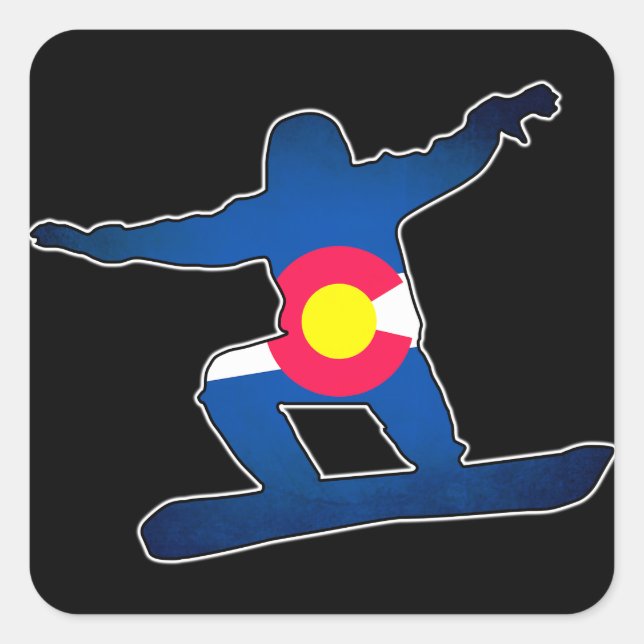 Colorado flag snowboarder square stickers (Front)
