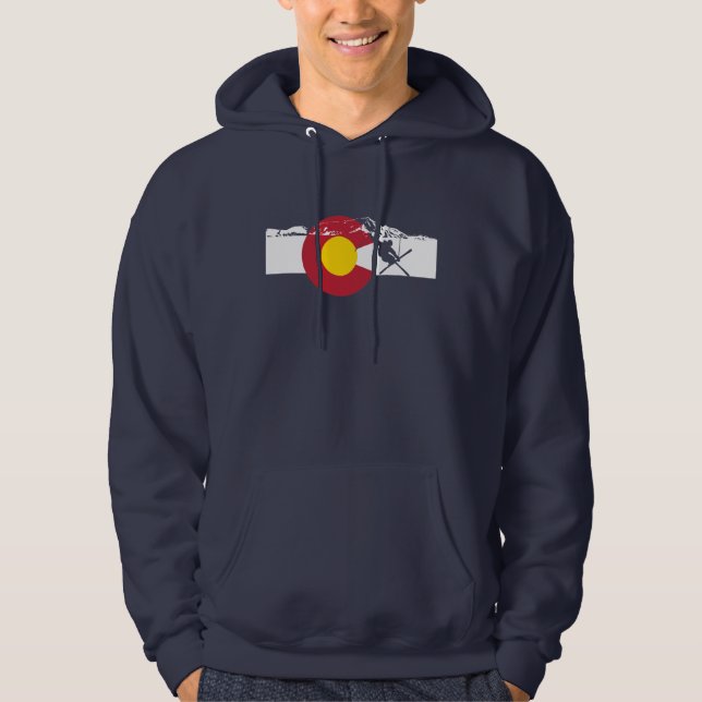 Colorado Flag T-Shirt - Skier - Rocky Mountains Hoodie (Front)