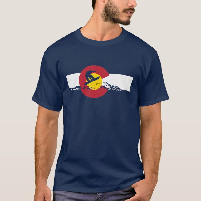 Colorado Flag T-Shirt - Snowboarder - Snowboard (Front)
