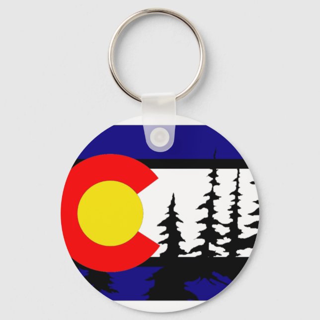 Colorado Flag Tree Silhouette Key Ring (Front)
