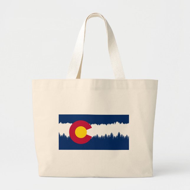 Colorado Flag Treeline Silhouette Large Tote Bag (Front)