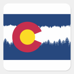 Colorado Flag Treeline Silhouette Square Sticker