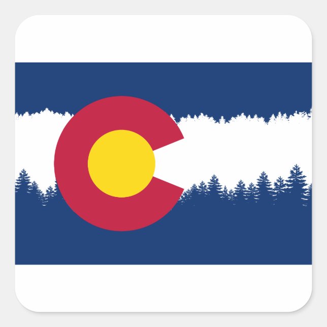 Colorado Flag Treeline Silhouette Square Sticker (Front)