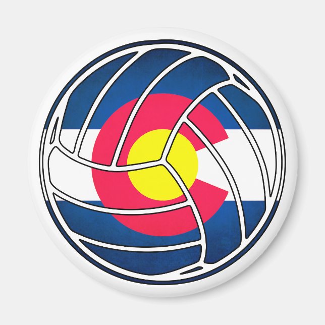 Colorado flag volleyball round magnet (Front)
