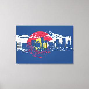Colorado Flag with Denver Skyline and Rockies Canvas Print