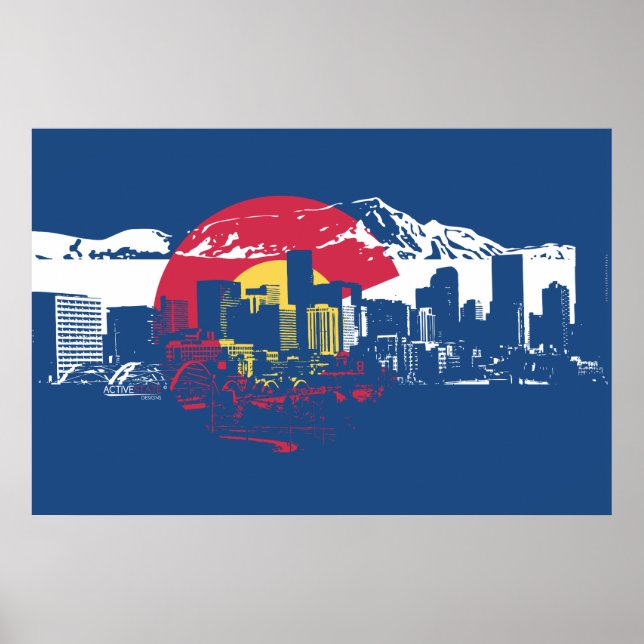 Colorado Flag with Denver Skyline and Rockies Poster (Front)