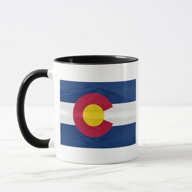 Colorado flag with mountain background mug (Left)