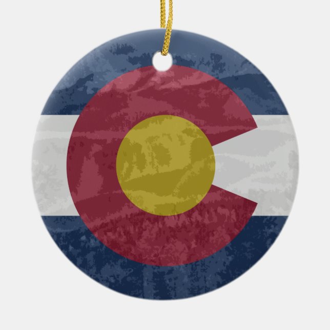 Colorado flag with Pikes Peak ceramic ornament (Front)