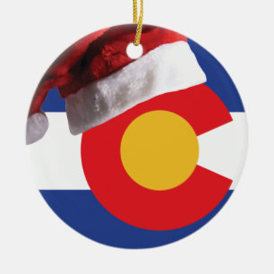 Colorado Flag with Santa Hat Ceramic Tree Decoration