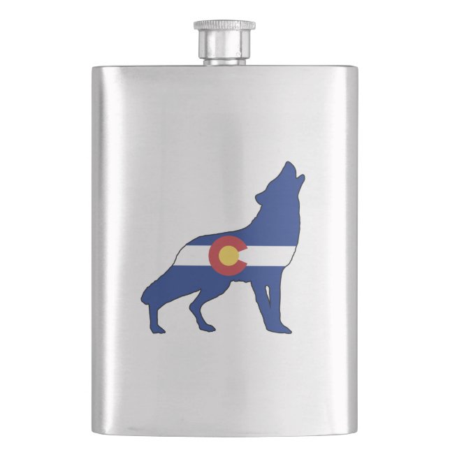 Colorado Flag Wolf Hip Flask (Front)