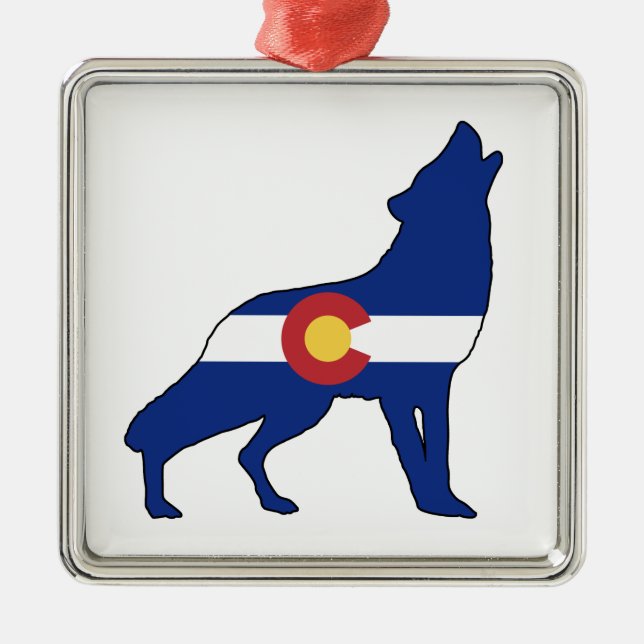 Colorado Flag Wolf Metal Tree Decoration (Front)