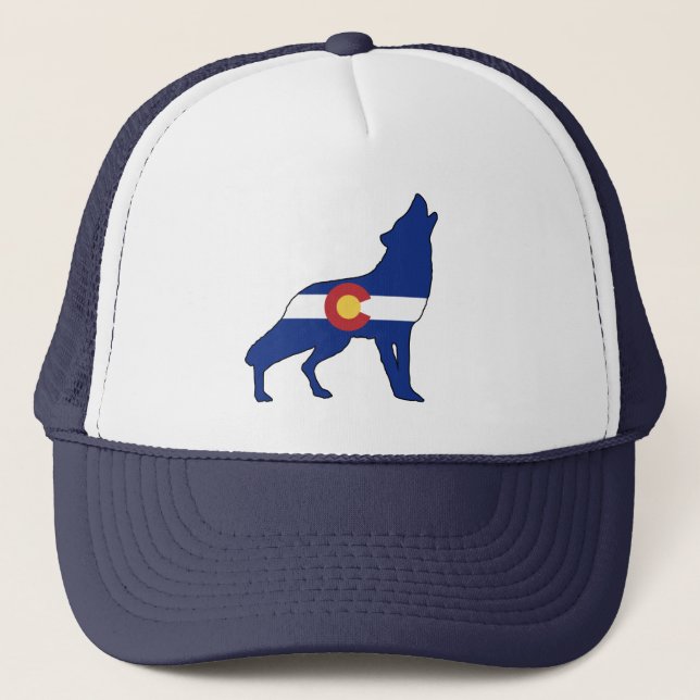 Colorado Flag Wolf Trucker Hat (Front)