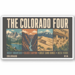 Colorado Four National Park Illustration Vintage