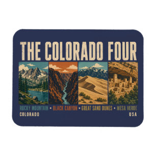 Colorado Four National Park Illustration Vintage Magnet