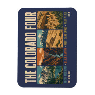 Colorado Four National Park Illustration Vintage Magnet