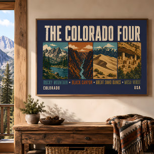 Colorado Four National Park Illustration Vintage Poster