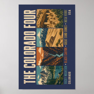 Colorado Four National Park Illustration Vintage Poster