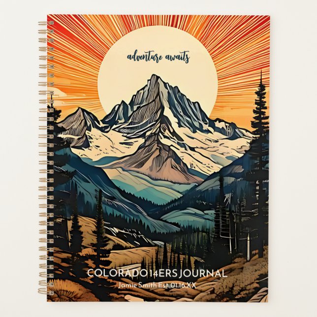 Colorado Fourteener Mountain Art CO 14ers Journal Planner (Front)