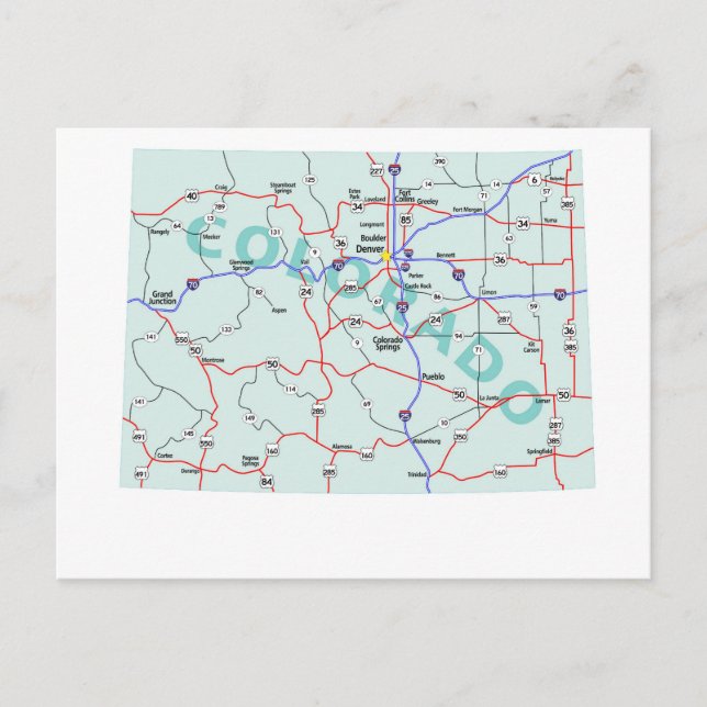 Colorado Interstate Map Postcard (Front)