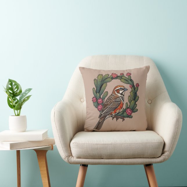 Colorado Lark Bunting Bird Surrounded By Red Cacti Cushion (Chair)