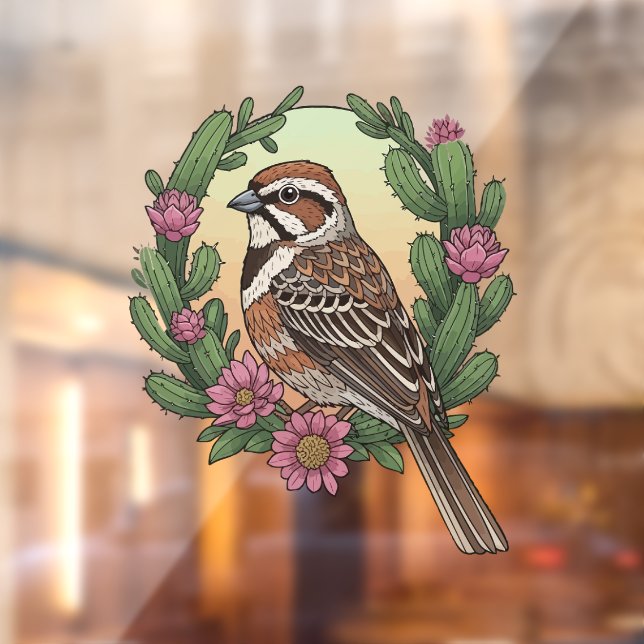 Colorado Lark Bunting Bird Surrounded Claret Cup Window Cling (Sheet 2)