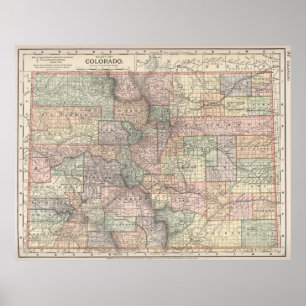Colorado Map with Cities and Counties (1891) Poster