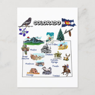 Colorado Map with Tourist Destinations Postcard