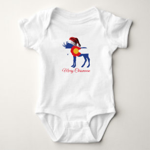 Colorado Moose in Santa Hat Baby Bodysuit