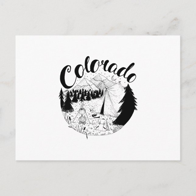 Colorado Mountain Camper Ink Illustration Postcard (Front)