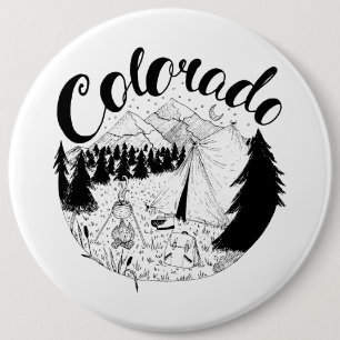 Colorado Mountain Camping Ink Drawing 6 Cm Round Badge