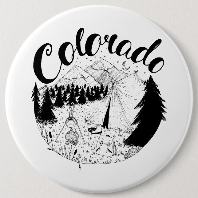 Colorado Mountain Camping Ink Drawing 6 Cm Round Badge (Front)