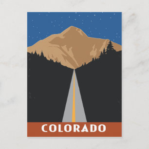 Colorado mountain road vintage travel style postcard