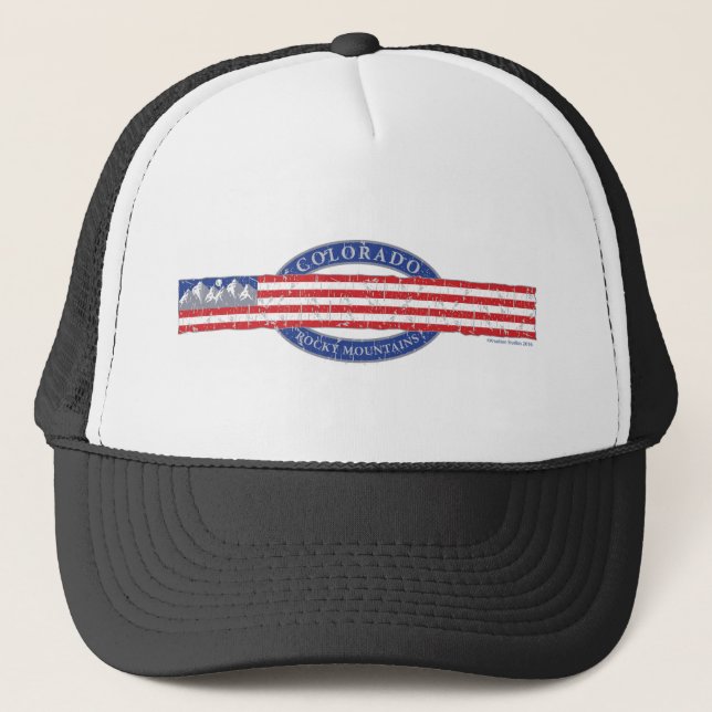 Colorado Mountain USA Flag Trucker Hat (Front)